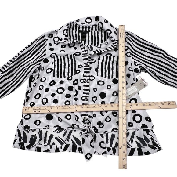 Ali Miles Black & White Polka Dot & Stripe Button-Up Blouse PL Polyester Womens - Picture 7 of 8